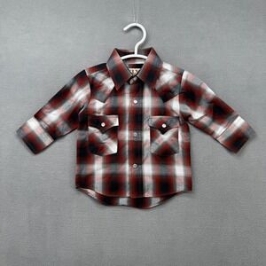 Ely Cattleman Infant Size 0 Red Black Plaid Western Pearl Snap Shirt Cowboy